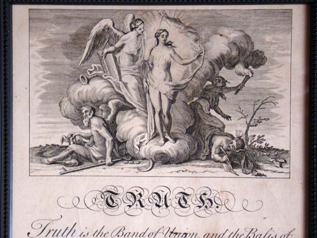 An 18th century engraving entitled "TRUTH" by George Bickham and taken from his epic book on engraving "The Universal Penman" published in London in 1741